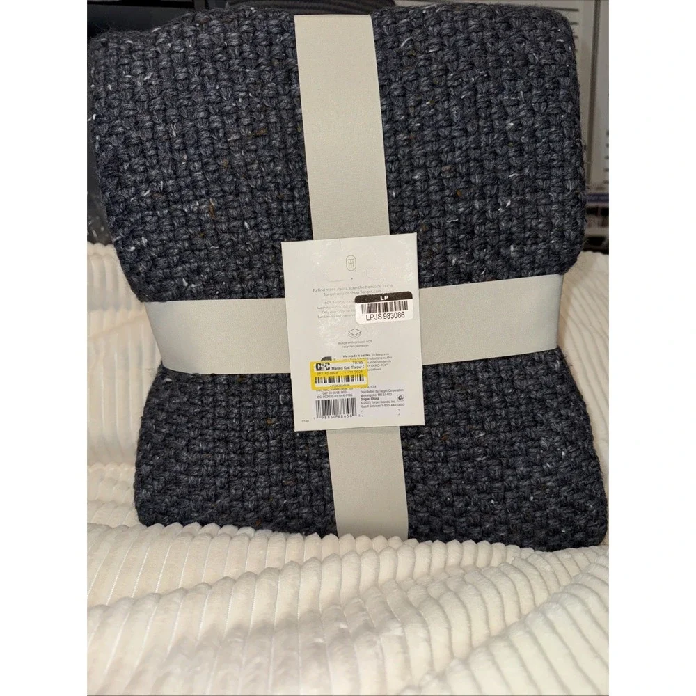 Threshold Marled Knitted Throw Blanket Gray/Blue- 50in x 60in‎ Machine Washable